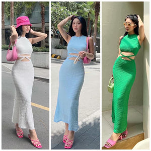 Blue Set of 2pc - Crop Top and Skirt