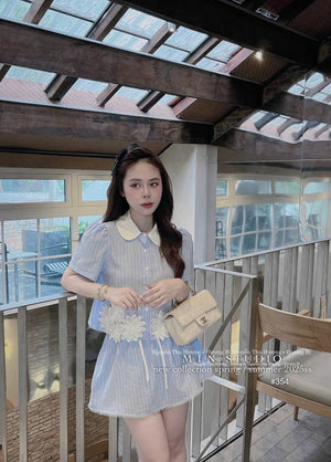 Blue Top and Lined Skirt Two-Piece Set