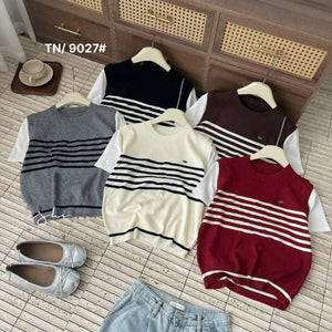 Striped Knit Short Sleeves Top