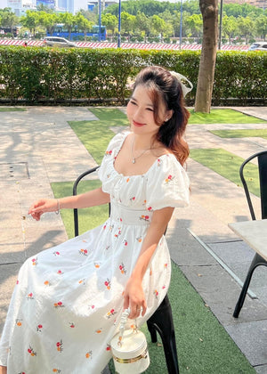 Embroidered Flowers Midi Dress