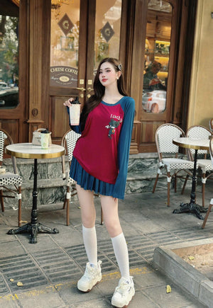 SET of 2 - Long Sleeve Cute Top and Skort