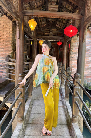 L16 Set Áo Cổ Yếm Quần Lụa