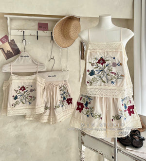 Embroidered Sleeveless Top and Shorts SET