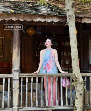 L21 Set Áo Cổ Yếm Quần Lụa