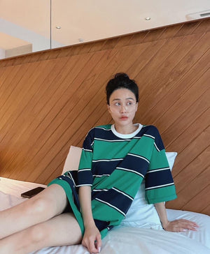 Green striped oversized tee T-shirt
