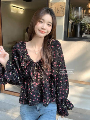 Long Sleeves On Off Shoulders Floral Blouse