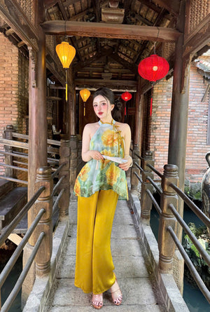 L16 Set Áo Cổ Yếm Quần Lụa