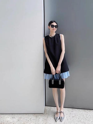 Sleeveless Mini Dress with Blue Hem