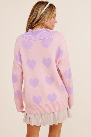 Alma Cardigan in Pink with Purple Heart
