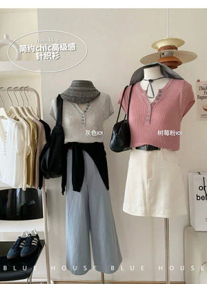 Stretchy Cropped Front Buttons Top