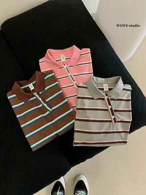 Striped Polo Tee Top