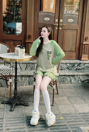 SET of 2 - Long Sleeve Cute Top and Skort