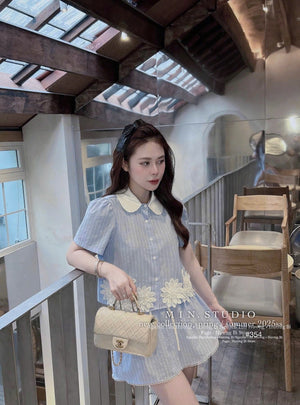 Blue Top and Lined Skirt Two-Piece Set