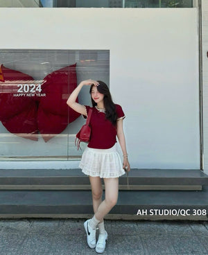 Cute Short Sleeved Lace Top