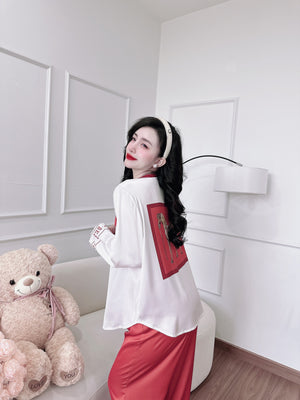 Round Neck Unique Details Premium Silk Pajamas 005