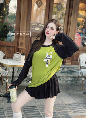 SET of 2 Long Sleeve Cute Top and Skort