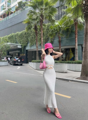 White Set of 2pc - Crop Top and Skirt