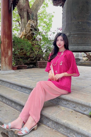 P01 - Pháp Phục Lam Voan Tơ Thêu Cao Cấp