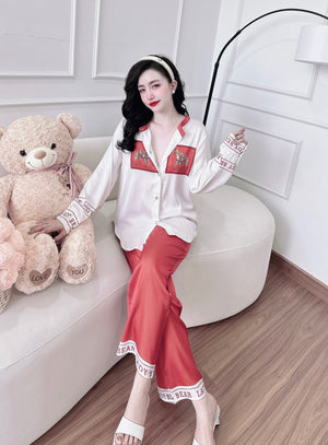 Round Neck Unique Details Premium Silk Pajamas 005