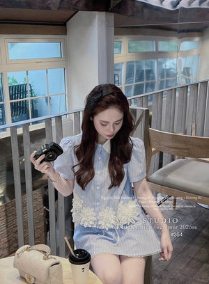 Blue Top and Lined Skirt Two-Piece Set