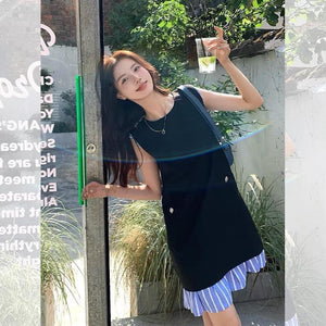 Sleeveless Mini Dress with Blue Hem