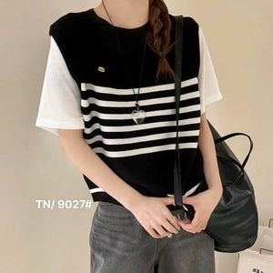 Striped Knit Short Sleeves Top