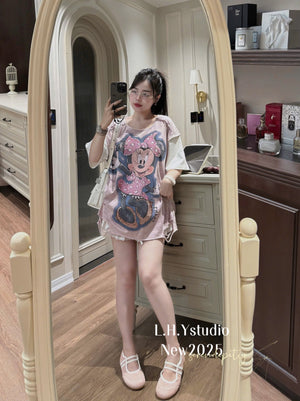 N14 Distressed Mic.key Tee Top