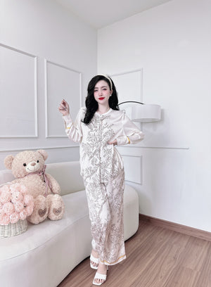 Round Neck Unique Details Premium Silk Pajamas 006