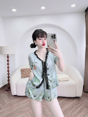 (90-120 lbs) Cute Short Sleeved Latin Silk Pajama Set