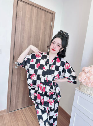 Bat Sleeves Silk Pajamas SSLP02
