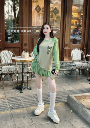 SET of 2 - Long Sleeve Cute Top and Skort