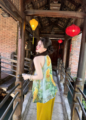 L16 Set Áo Cổ Yếm Quần Lụa