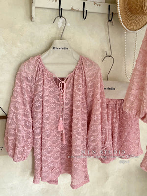 Pink Mid Length Sleeves Two-Piece Set