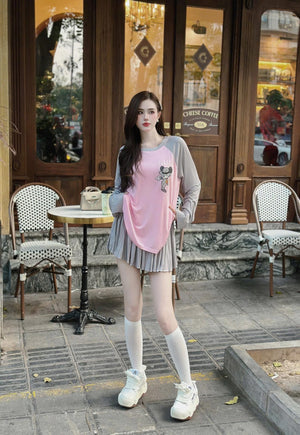 SET of 2 - Long Sleeve Cute Top and Skort