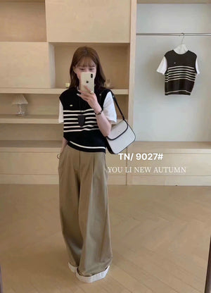 Striped Knit Short Sleeves Top