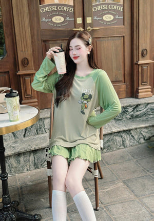 SET of 2 - Long Sleeve Cute Top and Skort