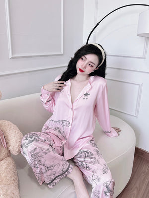 Round Neck Unique Details Pajamas 001