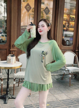 SET of 2 - Long Sleeve Cute Top and Skort