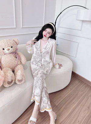 Round Neck Unique Details Premium Silk Pajamas 006