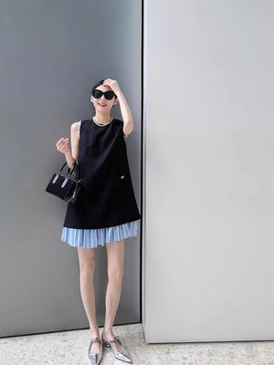 Sleeveless Mini Dress with Blue Hem