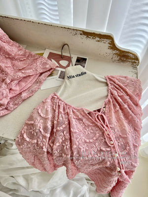 Pink Mid Length Sleeves Two-Piece Set