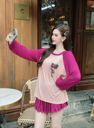 SET of 2 - Long Sleeve Cute Top and Skort