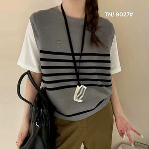Striped Knit Short Sleeves Top