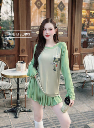 SET of 2 - Long Sleeve Cute Top and Skort