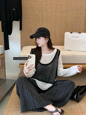 Cream Lace 2 in 1 Long Sleeves Top