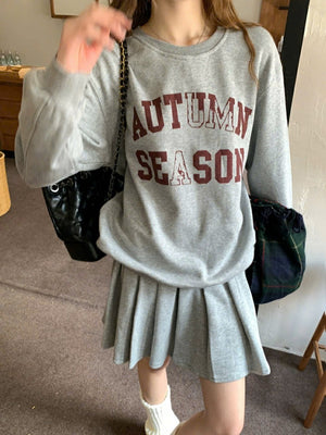 Grey Autumn Season Long Sleeve Sweatshirt and Skirt