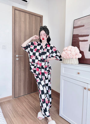 Bat Sleeves Silk Pajamas SSLP02