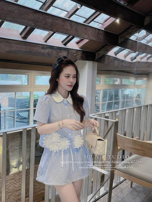 Blue Top and Lined Skirt Two-Piece Set