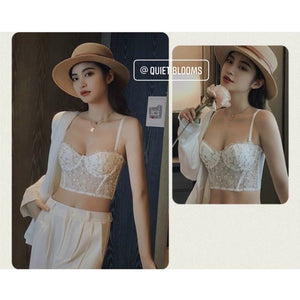 White Embroidered Flowers Bralette thêu hoa