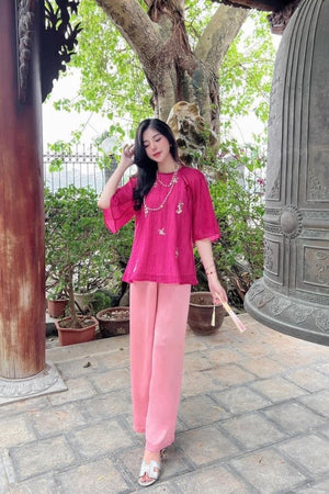 P01 - Pháp Phục Lam Voan Tơ Thêu Cao Cấp